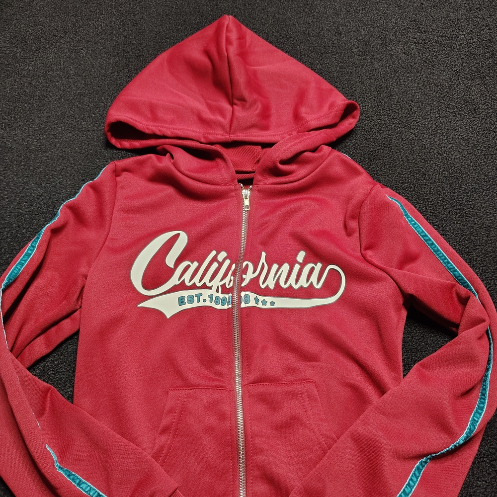 Shein Women's Junior Full Zip Maroon Green California Hoodie Size Small New